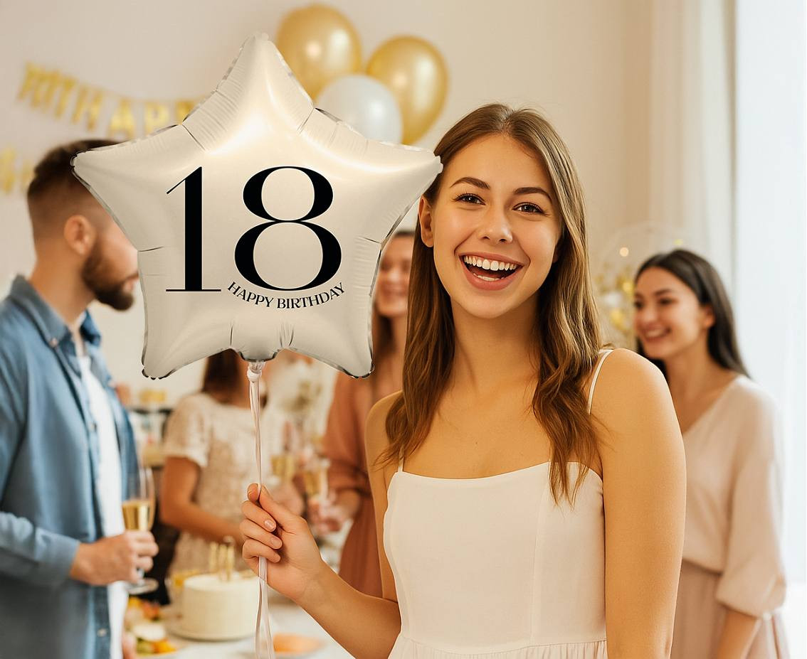 Foil Balloon 18" - Star with Number "18" (creamy)